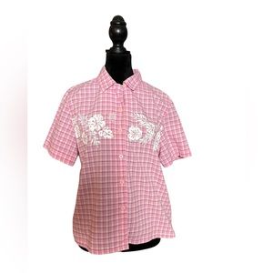 Vintage Koret Petite Floral Plaid Button Down Blouse Floral Buttons Size M